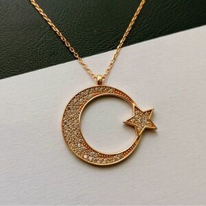 14k rose gold moon and star necklace